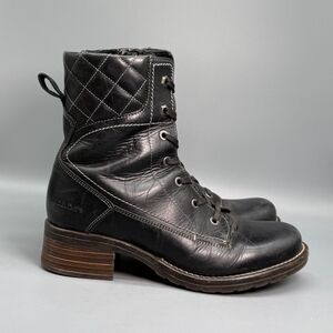 Taos Factor Women's 9.5 Black Quilted Leather Combat Boots Lace Mid-Calf Zipper